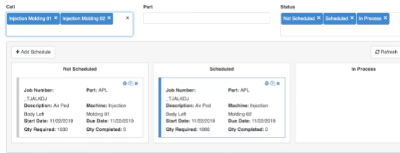 Smart Factory scheduling in progress, dashboard